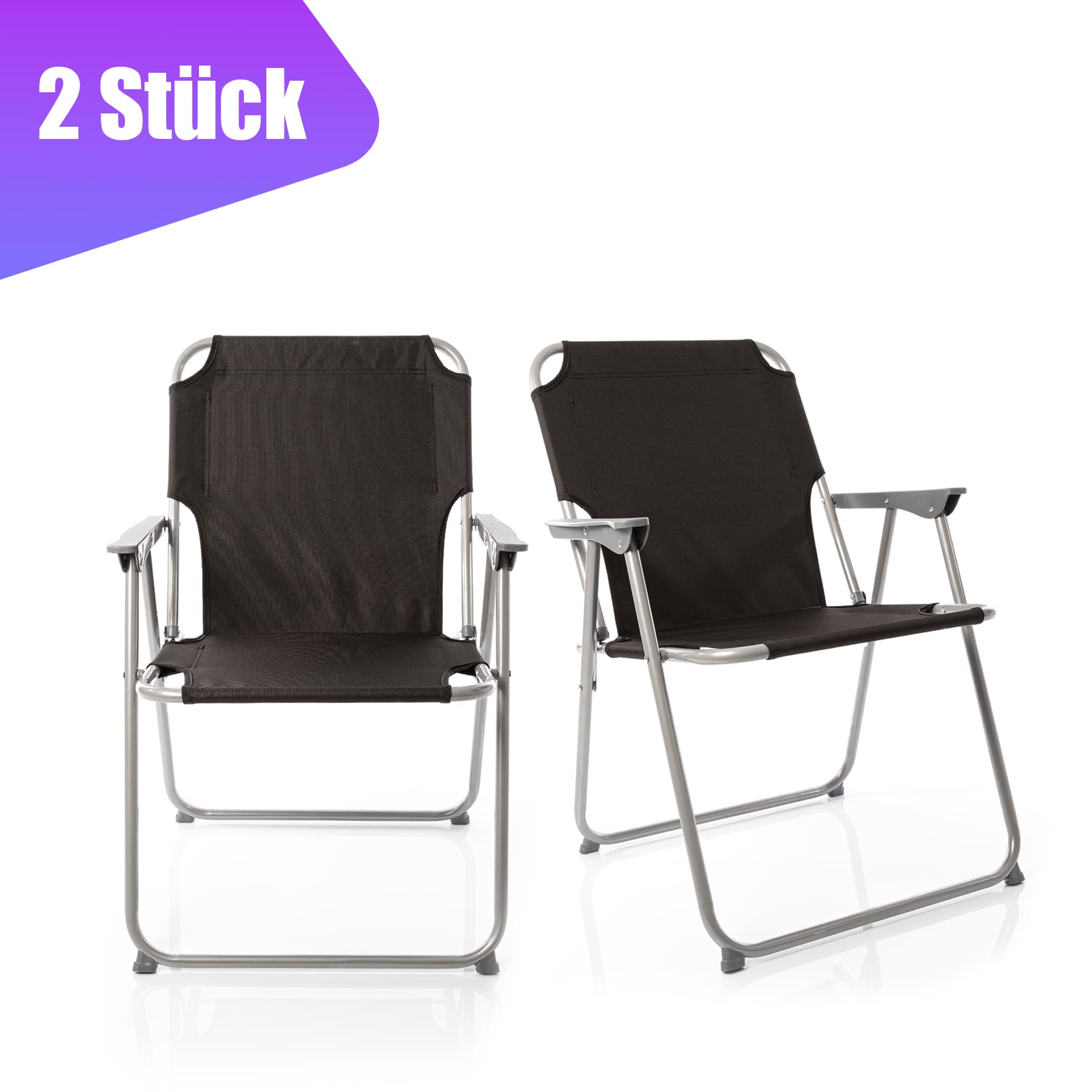 BigDean Lot de 2 chaises Pliantes Noires de Camping Robustes jusqu'à 120 kg