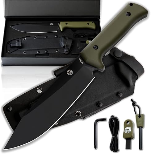 Holtzman's Gorilla Survival Cuchillo de camping de hoja fija 'Congo' con arrancador de fuego, raspador G10 y Paracord (verde)