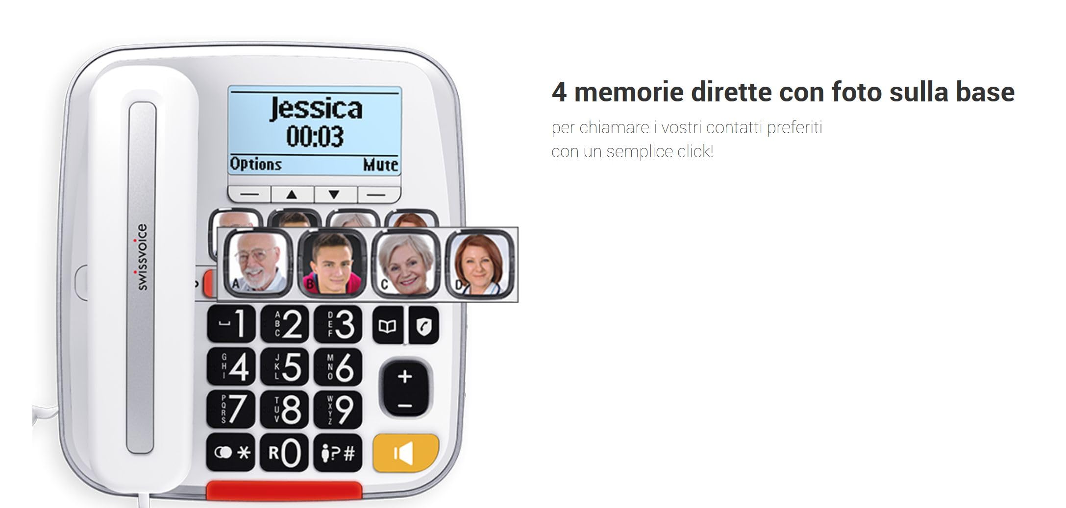 Swissvoice Telefono Combo per Anziani Cordless + Fisso Amplificato Suoneria Forte Volume Alto Vivavoce Tasti Grandi Parlanti Call Blocker Black List Blocco Chiamate Segreteria Apparecchi Acustici HAC