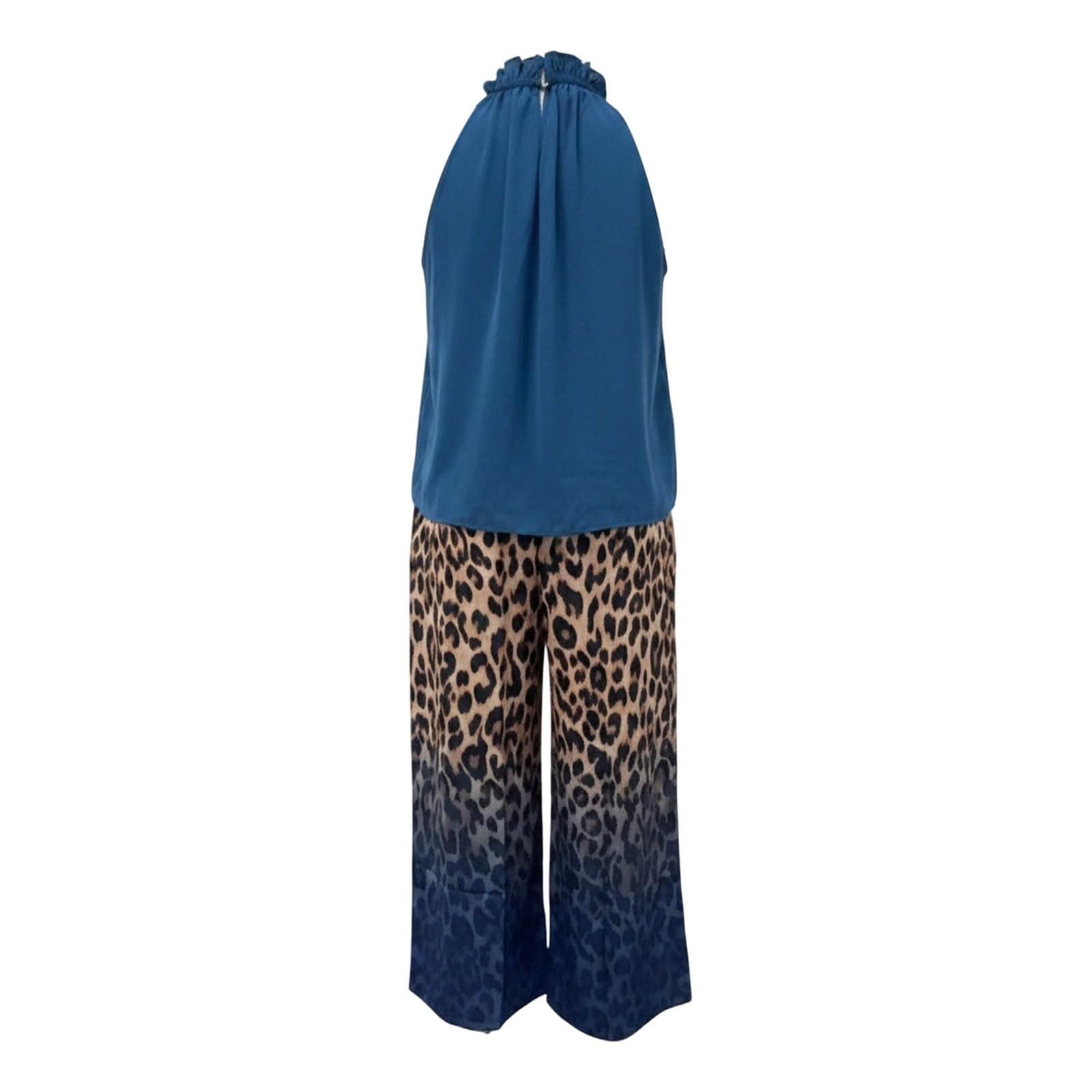 Élégante Robe sans Manches en Velours léopard dégradé à Jambes Larges, col en V