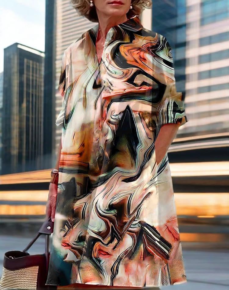 Womens 2025 Long Sleeve Button Down Shirt Summer Dress Casual V Neck Loose Fit Midi Shirt Dresses with Pockets - Image 4