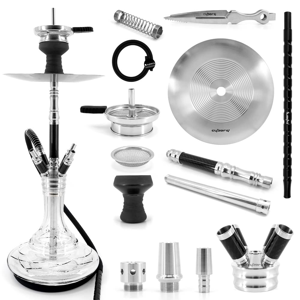 Cyborg Hookah Carbon Hookah, Approx. 55 cm Click System with Four 