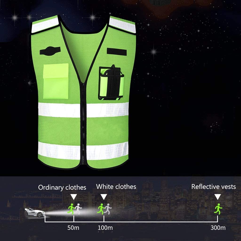 Chaleco reflectante de alta visibilidad, traje reflectante de tráfico, chaleco de seguridad reflectante fluorescente con chaqueta reflectante de seguridad de alta visibilidad (talla única verde)