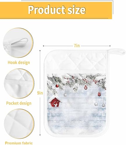 Miniatura 3 de Juego de 3 agarraderas de bola de Navidad para cocina, antideslizante y aislante de calor, juego de agarraderas de tela de toalla con bolsillo