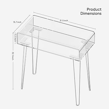Eglaf Acrylic Vanity Desk - Small Makeup Vanity Table Dressing Table - 31.5'' L x 15.7'' W x 32.1'' H, Large Storage Space, for Bedroom, Dressing Room, Silver Metal Legs