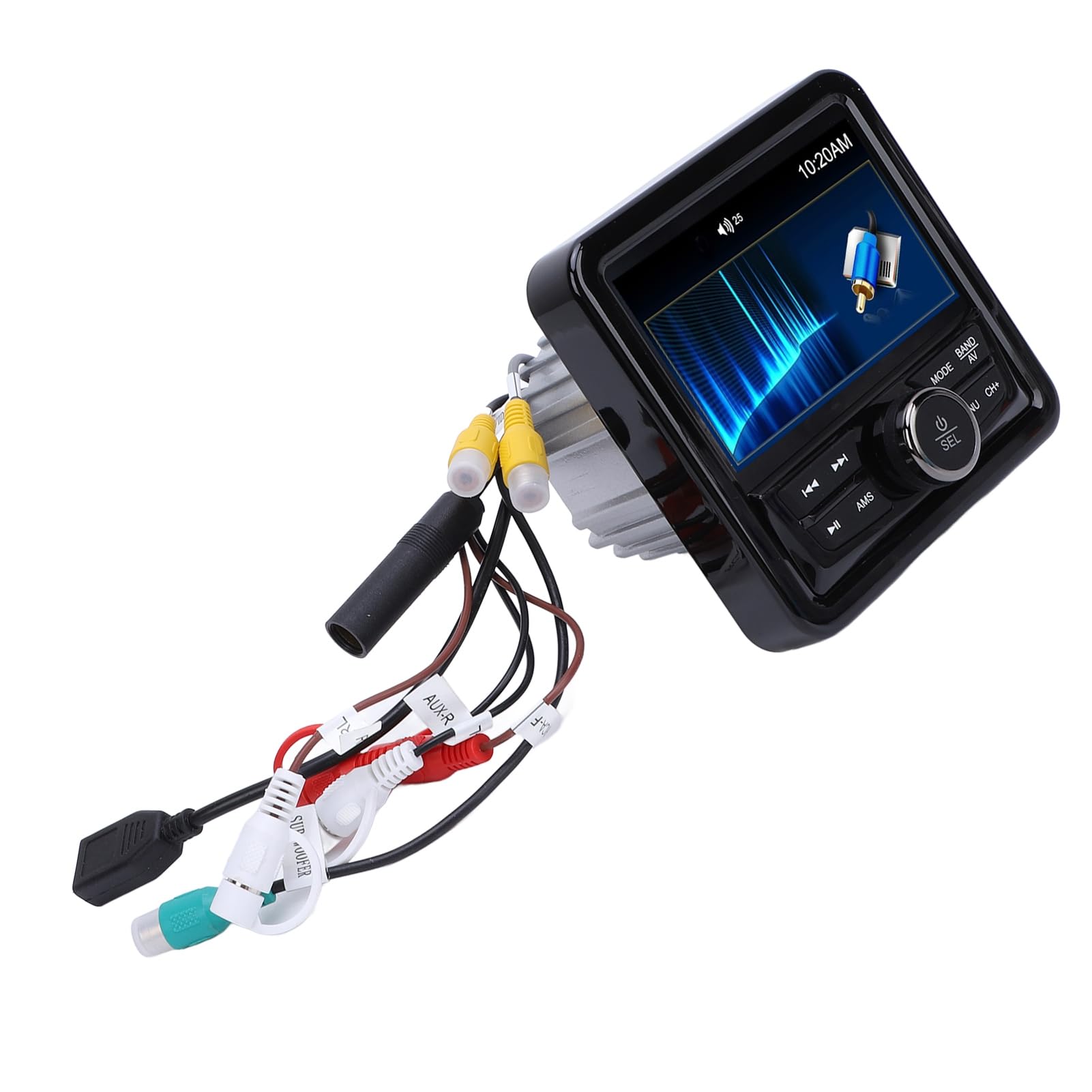 Wodoodporny Morski Zestaw Stereo IPX6 z 4-calowym Wyświetlaczem | Bluetooth, Wbudowany Wzmacniacz, USB, Odtwarzacz MP5, Radio FM/AM dla łodzi, Pojazdów, Wózków Widłowych