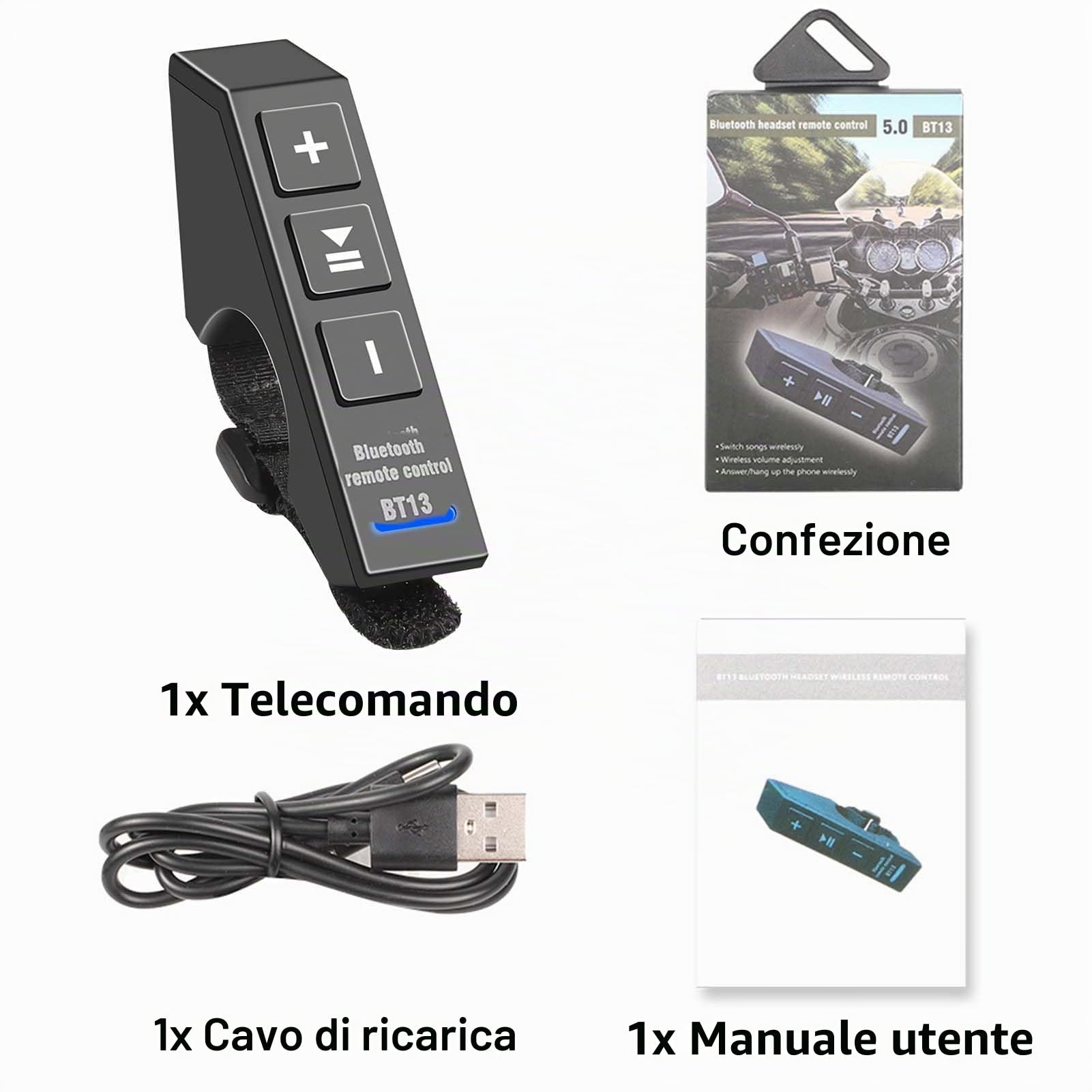 VOBOR Telecomando del Manubrio del Moto, Telecomando Senza Fili Bluetooth, Kit di Controllo Remoto Bluetooth per Telefono Wireless IndossabileIm per Auto Moto Volante