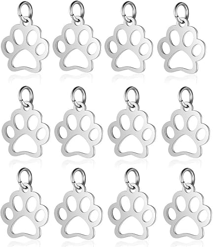10 colgantes de acero inoxidable con diseño de huella de perro, diseño de huella de animales, para hacer joyas