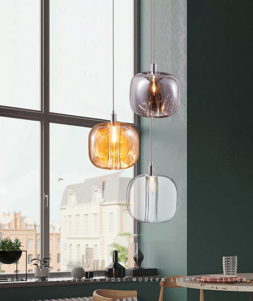 Lampa wisząca ze szkła bursztynowego Nowoczesna lampa sufitowa w kształcie dyni Żyrandol w stylu Art Deco do wyspy kuchennej i salonu 1 Oprawa oświetleniowa Stylowe oświetlenie domu