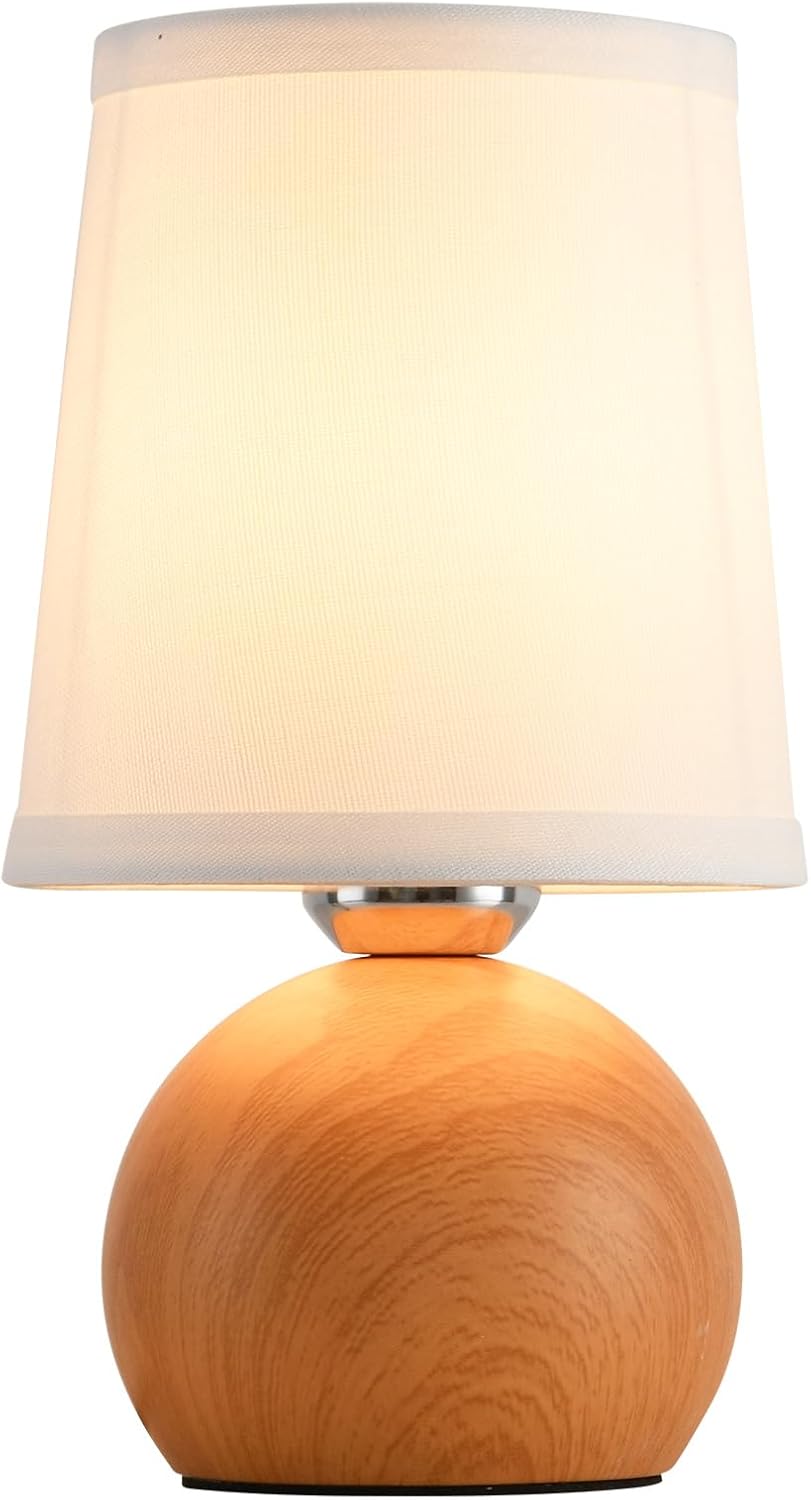Modern Bedside Table Lamp, Small Bedside Lamp, Nightstand Lamp for Bedroom with Fabric Shade & Wood Finish, Minimalist Table Lamp for Living Room End Table, Kid's Room, Office, Hotel 10.6"