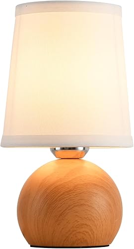 Miniatura 8 de Moderna lámpara de mesita de noche, pequeña lámpara de mesita de noche, lámpara de noche para dormitorio con pantalla de tela y acabado de madera,