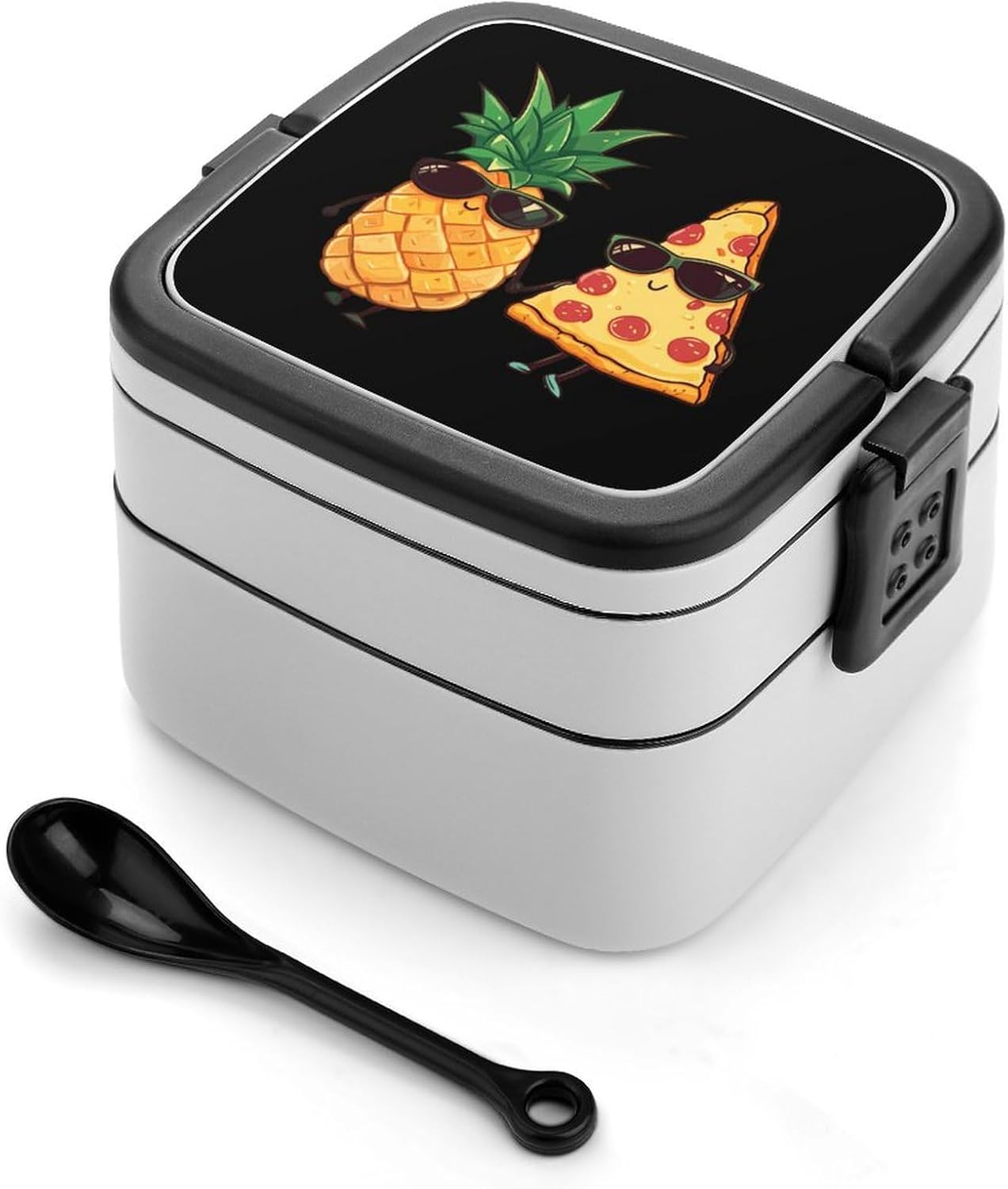 Pineapple Pizza Party Bento Box with Spoon 2 Layer Food Container Cute Lunch Box for Travel Dining Work