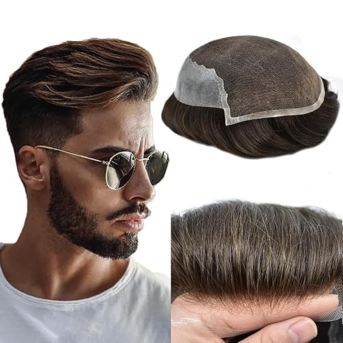 Healthlif Tupé de encaje suizo para hombre, sistema de cabello humano real, unidad de cabello de tupé para hombres, pieza de cabello suizo Healthlif Tupé de encaje suizo para hombre, sistema de cabello humano real, unidad de cabello de tupé para hombres, pieza de cabello suizo