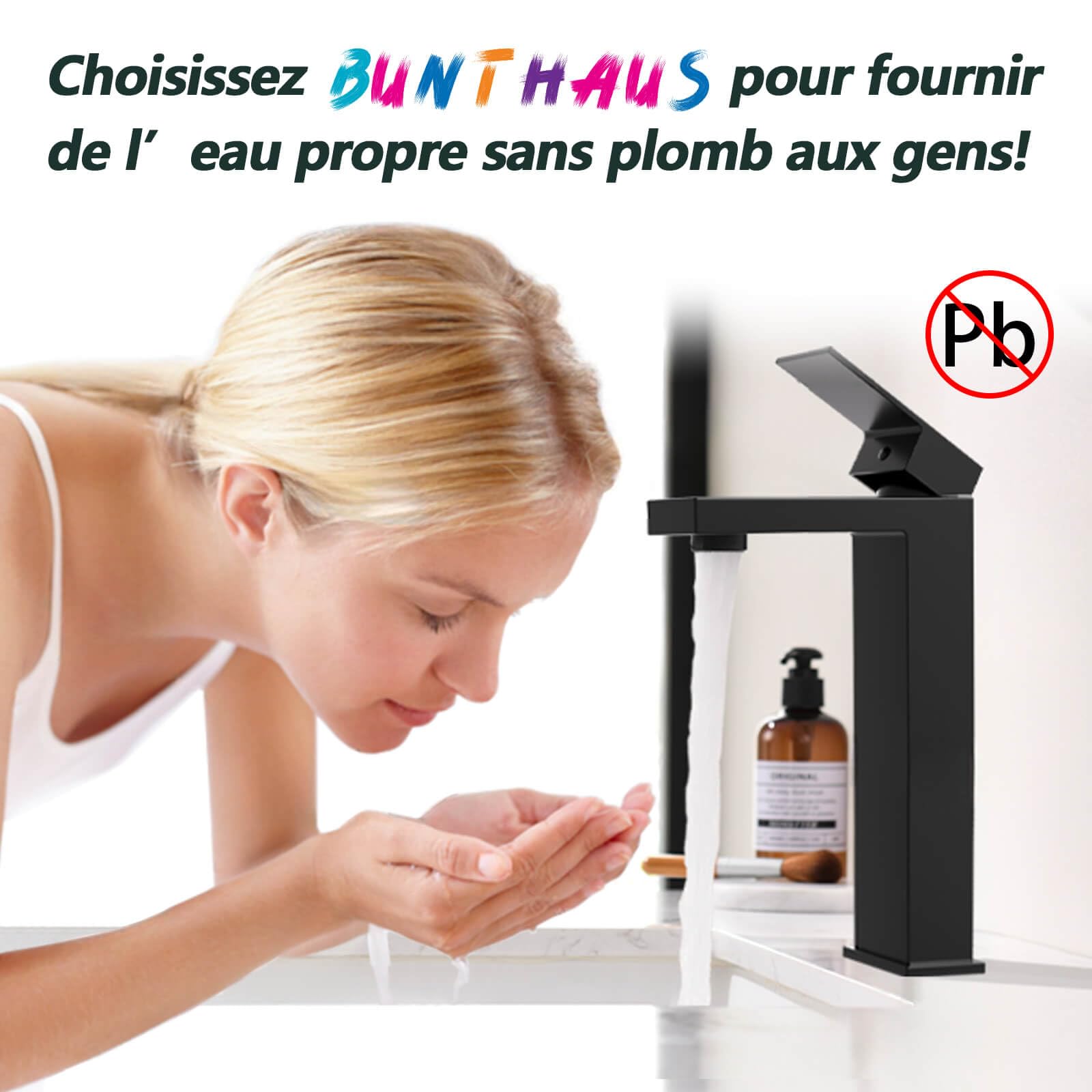 Robinet Salle Bain Noir, Mitigeur Lavabo Haut pour Vasque à Poser BuntHaus | Robinetterie Moderne en Acier Inoxydable, avec Aérateur Amovible, eau Chaude et Froide, Sans Plomb et Installation Facile