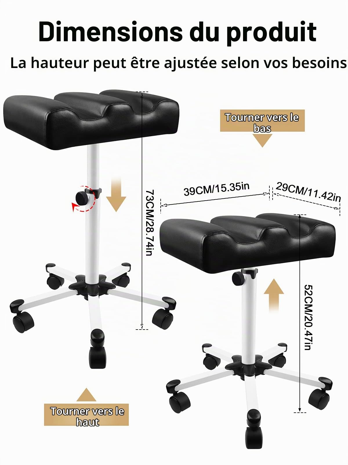 EBANKU Tabouret de Pédicure avec Roues, Ongles Réglable en Hauteur Repose-Pieds Soins des Jambes Équipement de Spa pour Salon de Beauté et Manucure