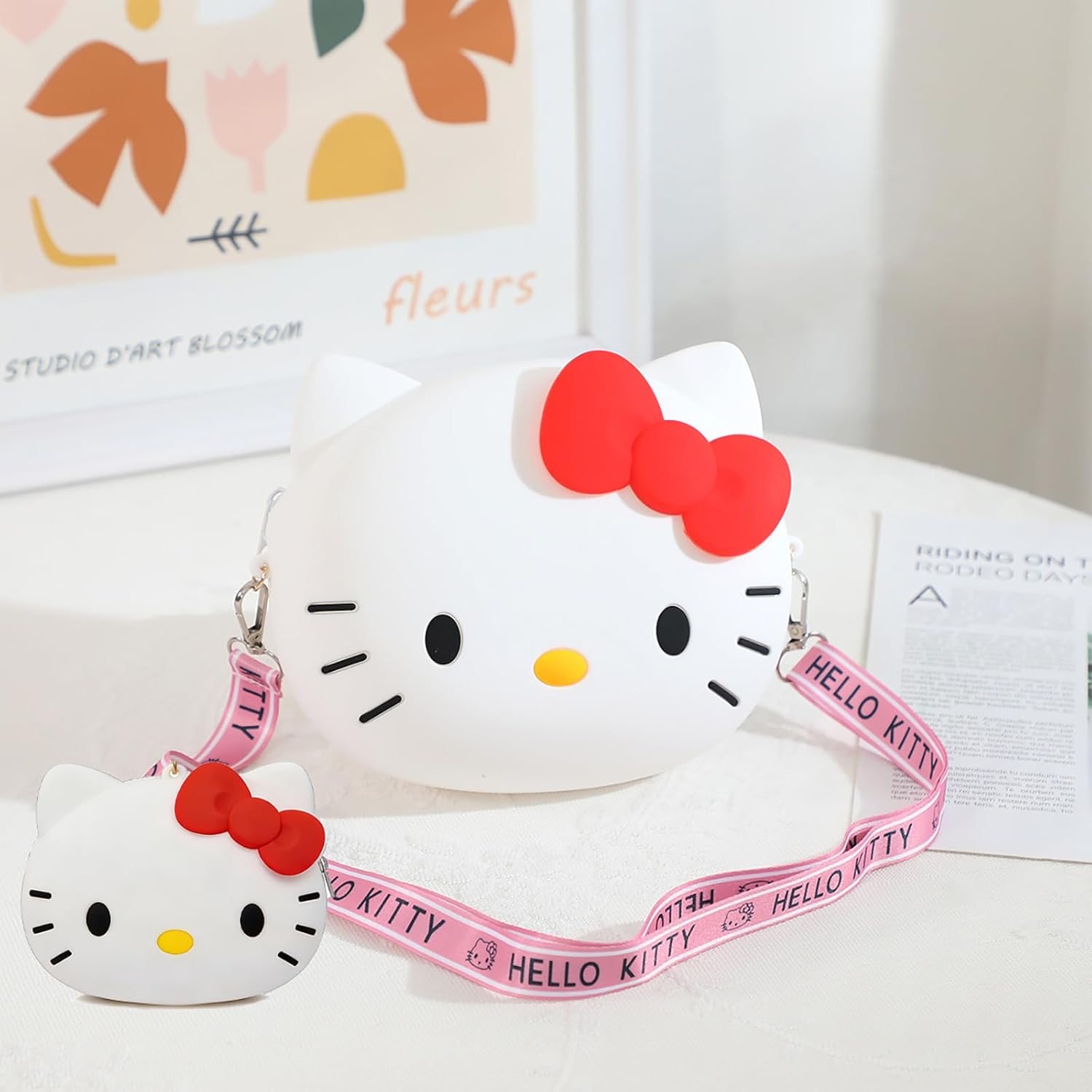 2 Pcs Soft Silicone Crossbody Bag with Matching Coin Purse, Cartoon Small Cross Body with Adjustable Strap, Cute Kitty Shoulder Bag Gift for Women - Image 3