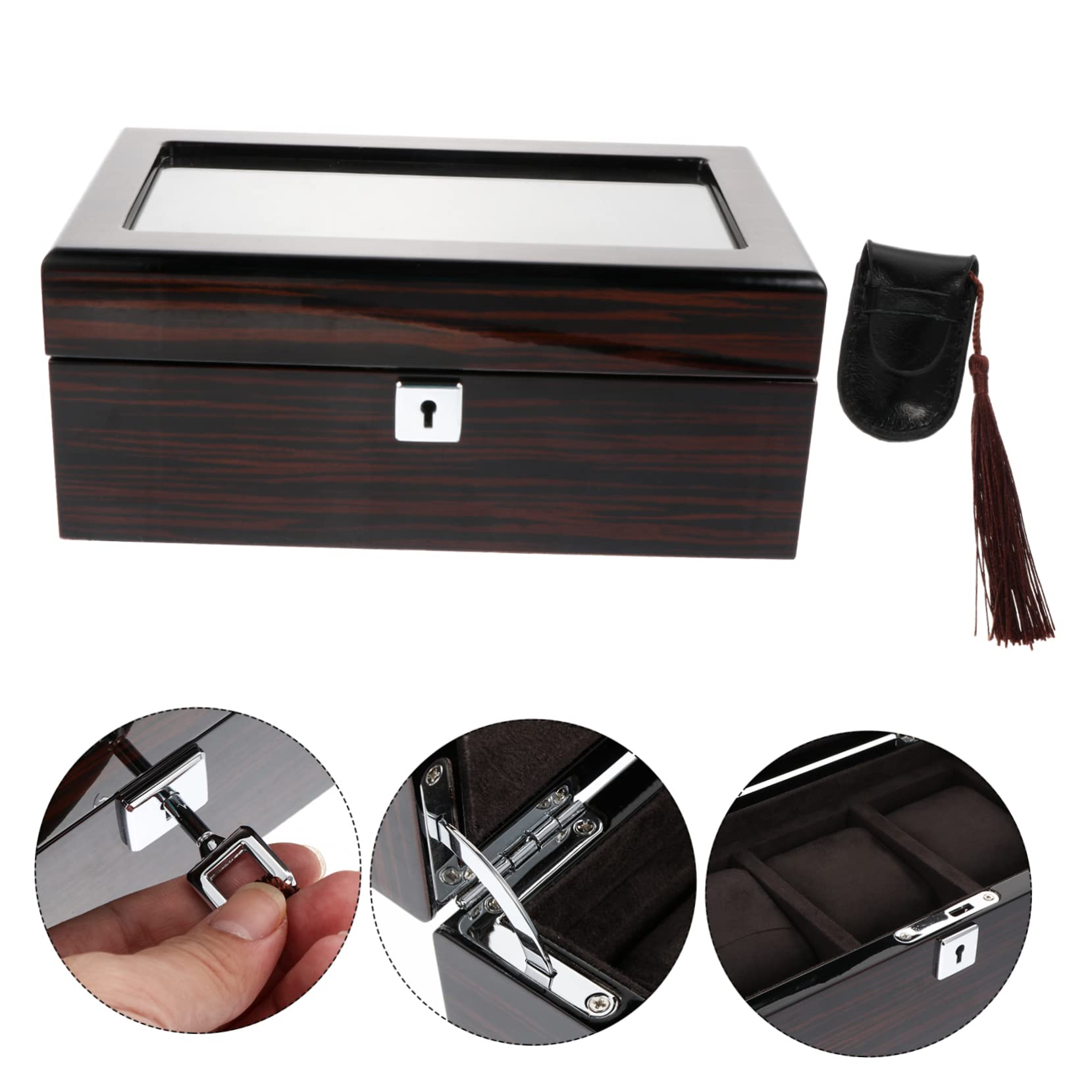 SOIMISS Holz Uhrenbox Mit Klavierlackoptik 3 Fächer Abschließbarer Schmuckaufbewahrungs Organizer Für Uhren Schmuck Geeignet Für Heimgebrauch Und Reisen