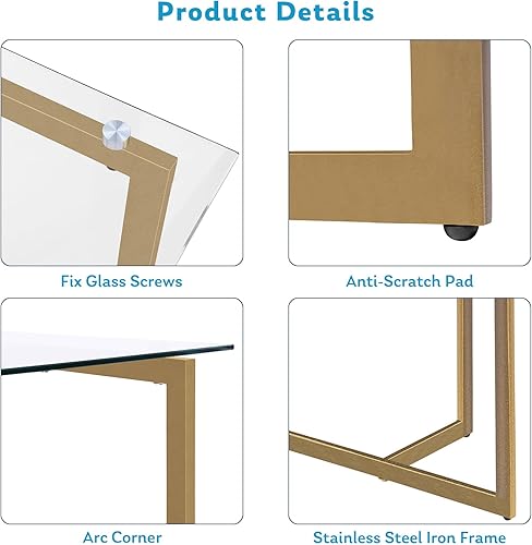 Miniatura 7 de Mesa de comedor de cristal, mesa rectangular moderna de 47.2 pulgadas para 4-6 personas con parte superior de vidrio templado transparente y patas