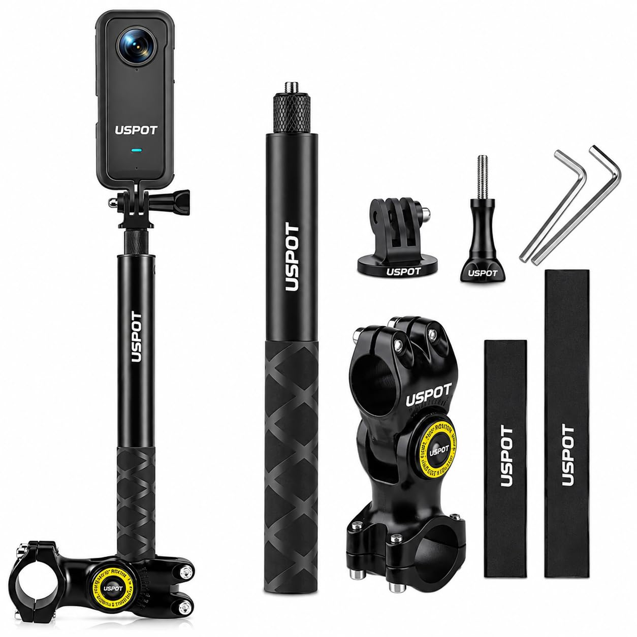 Motorcycle Bracket Handlebar Mount with Invisible Selfie Stick - 360° Adjustable Bike Clamp Holder Kit Compatible with Insta360 X5/X4/X3/X2, GoPro Hero 14/13 & DJI Osmo Action Cameras-picture-12