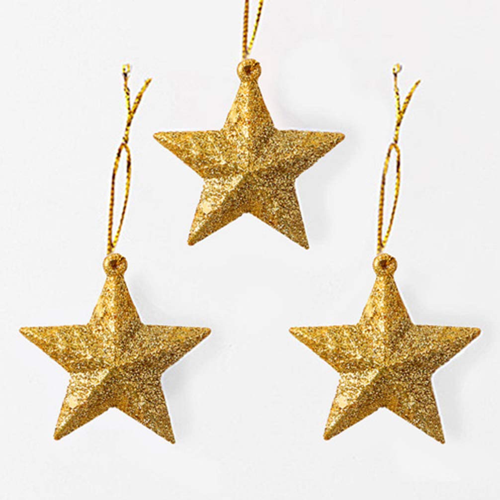NUOBESTY 30pezzi Stella Glitterata d Oro Decorazione per Albero di Natale Ciondolo da Appendere Decorazione Forma di Stella per Albero di Natale