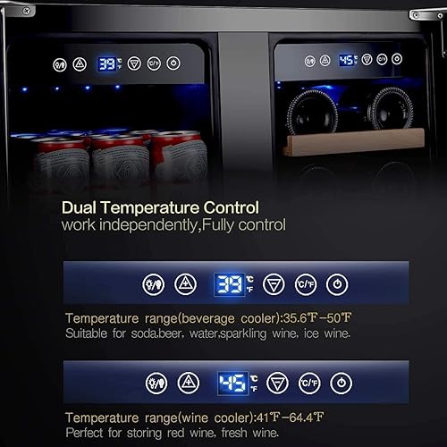 Miniatura 2 de Aobosi - Refrigerador de bebidas y vino de 24 pulgadas, zona doble, 2 en 1, refrigerador de bebidas de vino con control de temperatura