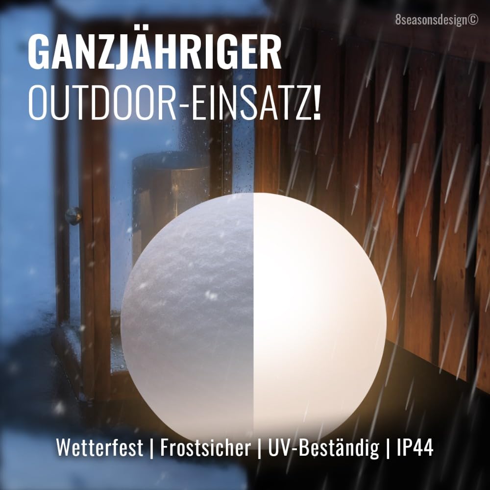 8 seasons design Solar Kugelleuchte 50 cm, Shining Globe (weiß) LED warmweiß, Dämmerungssensor – wetterfest – große Solarlampe für außen (Garten, Terrasse, Balkon) – robust & langlebig