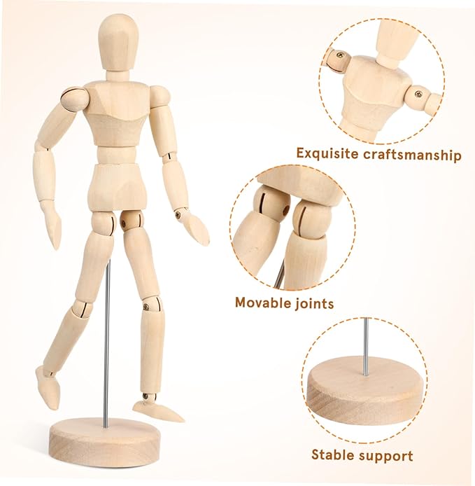 Maniquí de Madera Posable HAKIDZEL para Dibujo con Soporte Estable miniatura 7