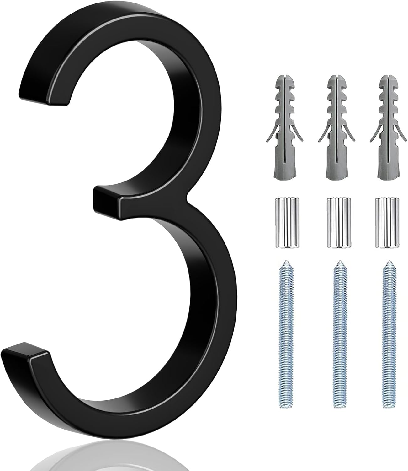 5" Floating Stainless Steel Address House Number, Modern Metal Anti-Rust House Numbers with Nail Kits for Door Garden Mailbox Decor Visibility Signage (3) 5 Inch Number 3