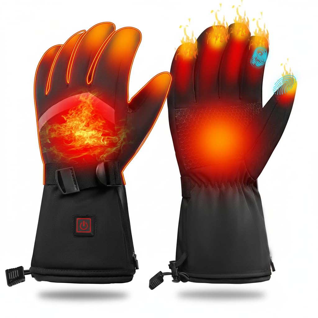 Beheizbare Handschuhe Herren Damen - Winterhandschuhe mit Akku, 7.4V 3000mAh, 3-Stufen Heizung, Wasserdicht, Touchscreen Heizhandschuhe für Skifahren, Motorrad, Radfahren, Camping