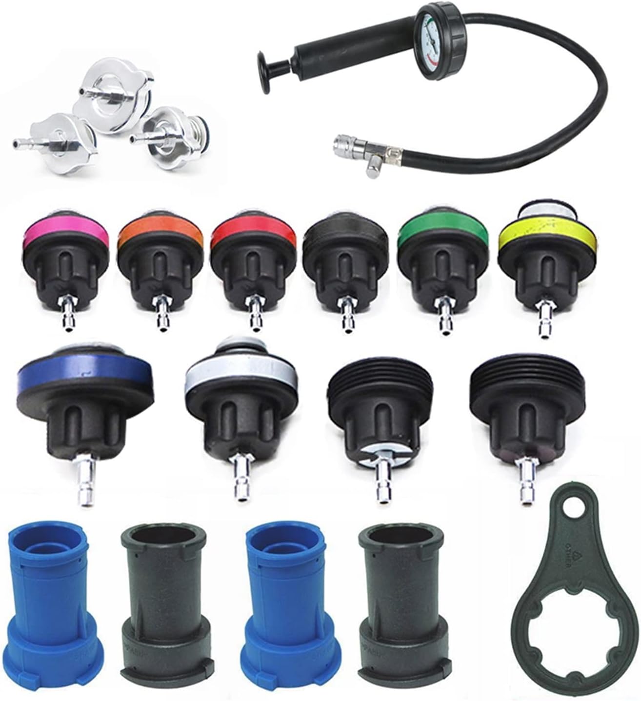 Coolant Pressure Tester kit Universal 18pcs Radiator Leak Detector Car Cooling System Tester Auto Repairing Pressure Gauge Kit Car Repairing Tool Portable Vacuum Type Cooling System Kit