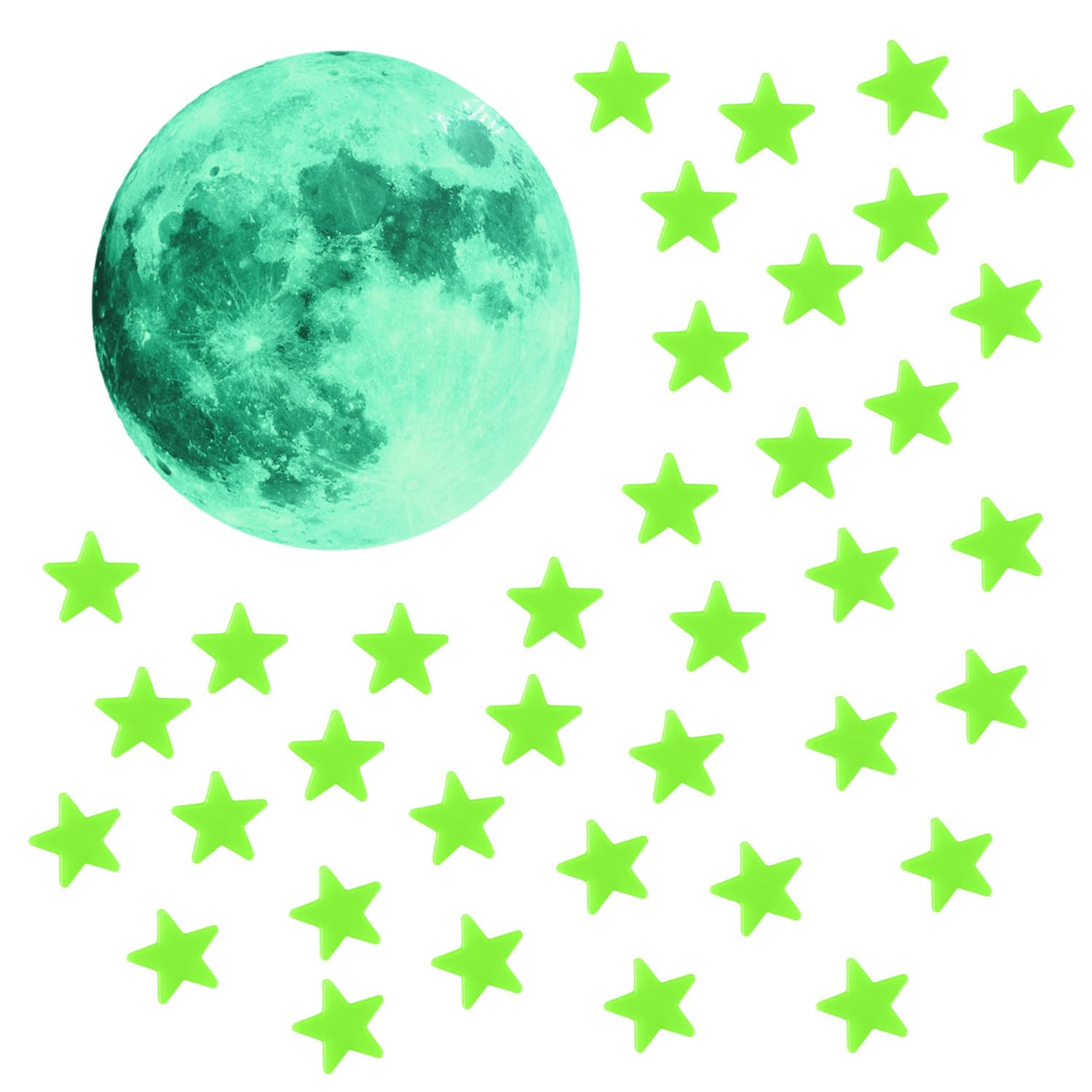Ushxvg Green 100 Pieces Of Fluorescent Stars, 1 Piece Of Fluorescent Moon, Luminous Stickers In The Dark, Ceiling Of Luminous Stars In The Dark, Reflective Star Stickers