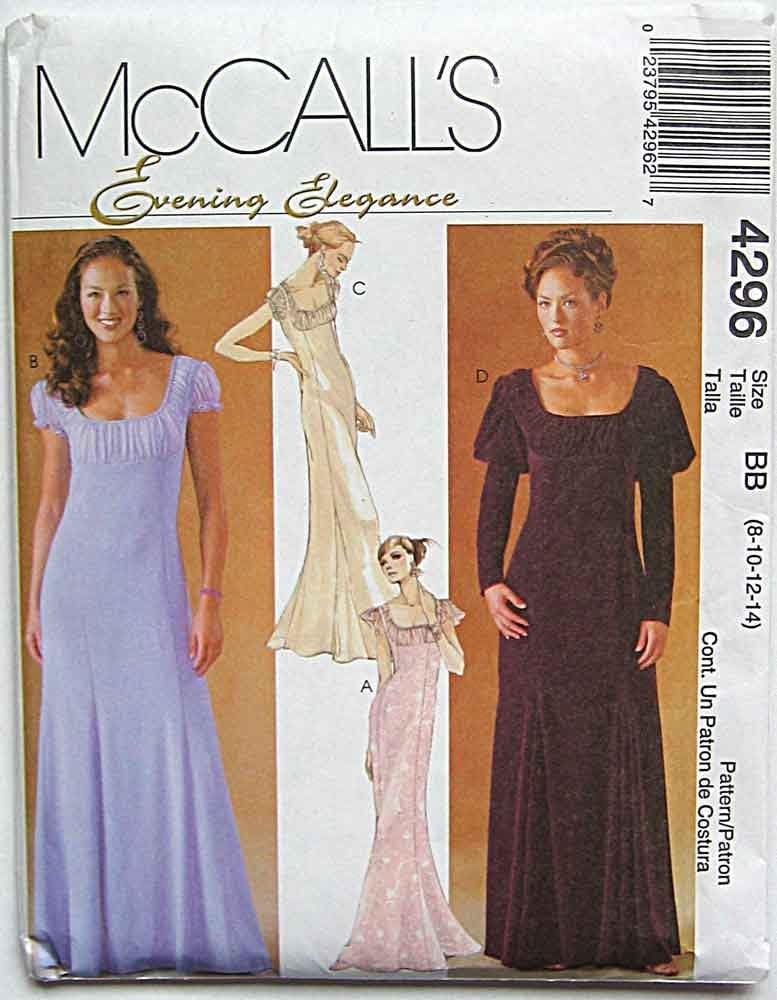 McCall's 4296 Sewing Pattern ~ Misses' Renaissance Empire Waist Evening Gown, Wedding, Dress, Prom, Sizes 8-14