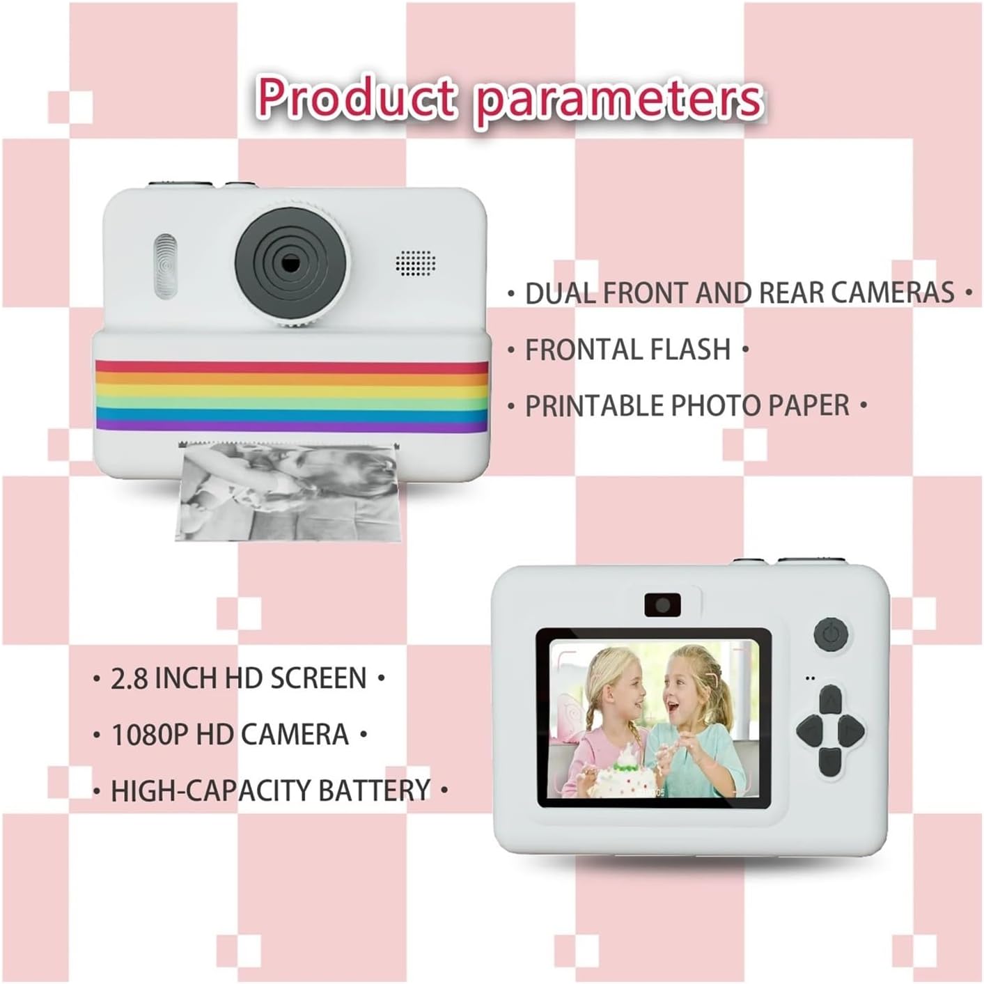 Insant Printer Camera for Photography Mini Printer Portable Thermal Instant Print Photo Digital Camera 2.8inch HD Video Toy Gift(Young Purple)
