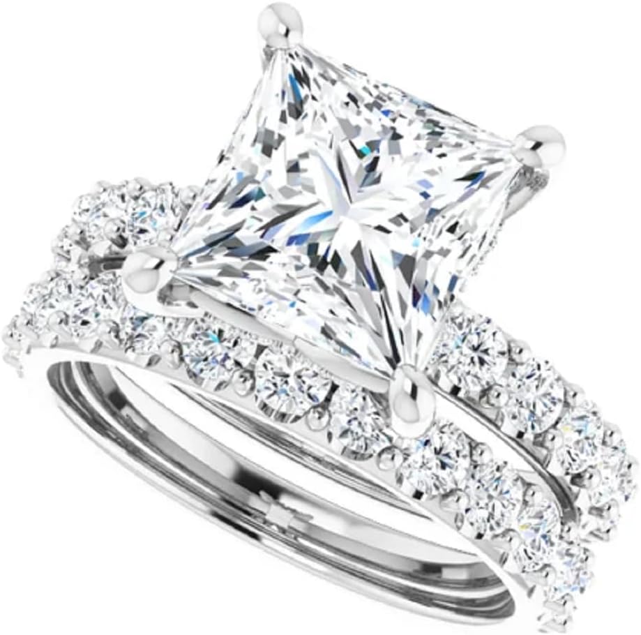 1CT-10CT Princess Cut Colorless Moissanite Engagement Ring Set, Wedding/Bridal Ring Set, VVS1 10k 14k 18k Gold & 925 Sterling Silver Vintage Antique Anniversary Ring Gift for Women