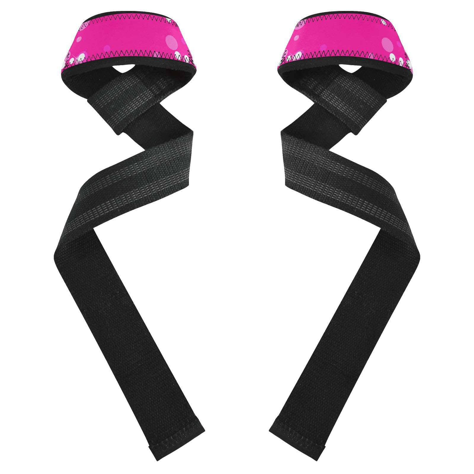 STAYTOP Pink Sparkling Glitter Printing Wrist Straps for Weightlifting,Lifting Straps with Neoprene Cushioned Wrist Padded and Anti-Skid Silicone for Strength Training,Bodybuilding,Deadlifting