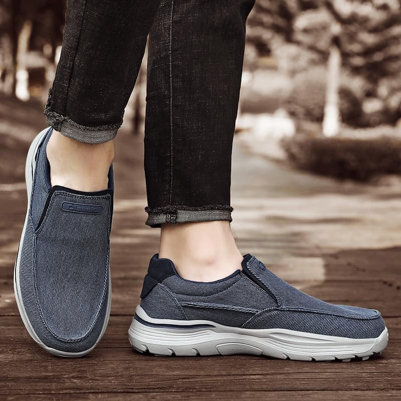 Men's Casual Canvas Loafers - Solid Color Slip-On Sneakers with Breathable Mesh Lining, EVA Sole, for Sports and Daily Wear3