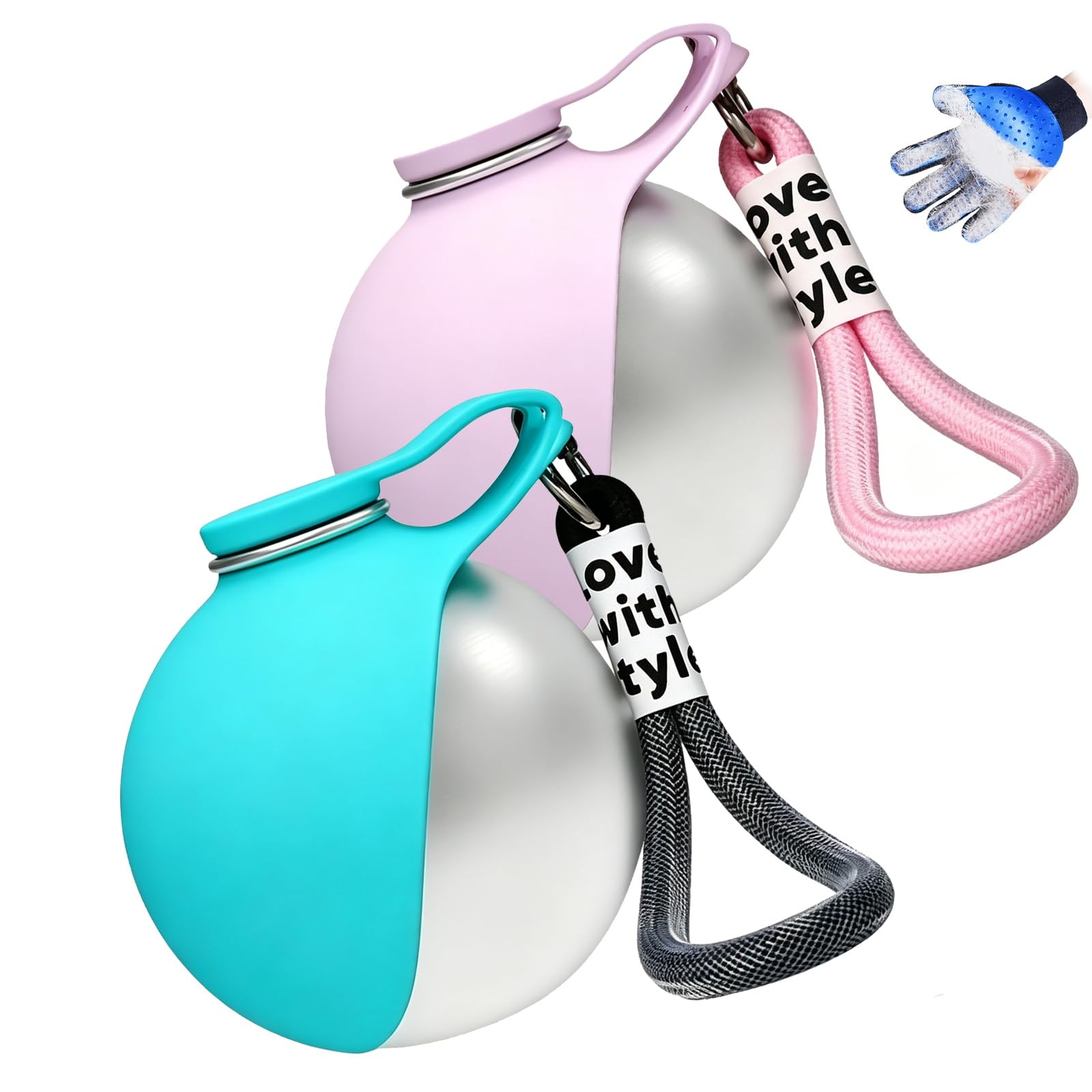 Borraccia per Cani Portatile e Compatta - Bottiglia in Acciaio per Cani in Acciaio Inox da 285ml con Ciotola Pieghevole in Silicone Anti-Goccia (Rosa A+Blu A 285ml)