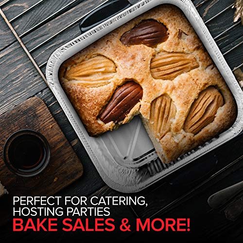 Image of Stock Your Home 8x8 Foil Pans (100 Pack) 8 Inch Square Aluminum Pans - Foil Pans - Disposable Food Containers Great for Baking Cake, Cooking, Heating, Storing, Prepping Food