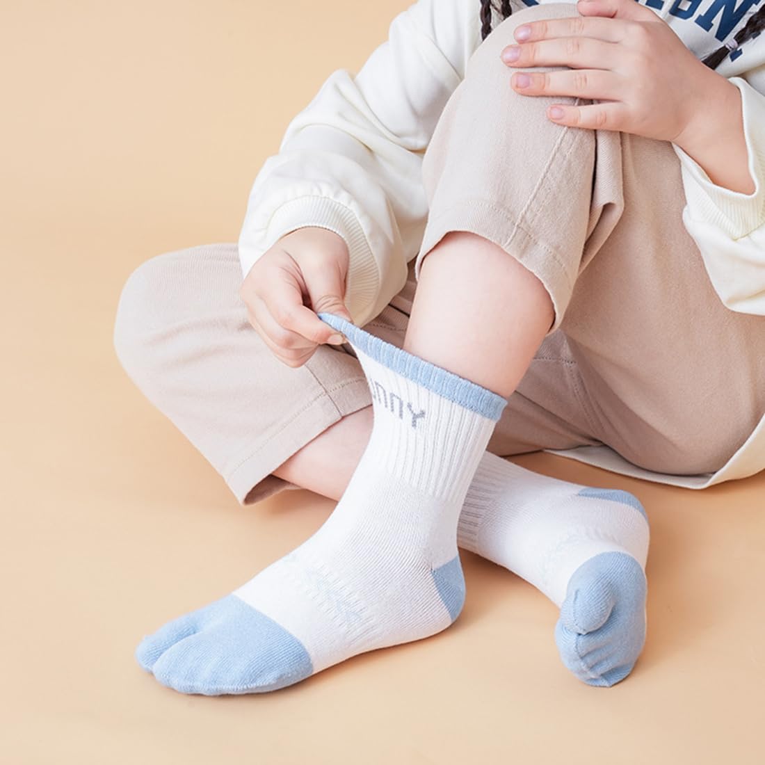 Lot de 5 paires de chaussettes Tabi à bout fendu en coton pour garçons et filles de 6 à 15 ans