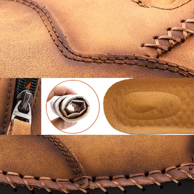 Matufit Shoes for Men, Men's Handmade Leather Slip-On Driving Boots with Side Zipper, Ankle Boots Men Outdoor Lightweight Non-Slip Flats Loafers3