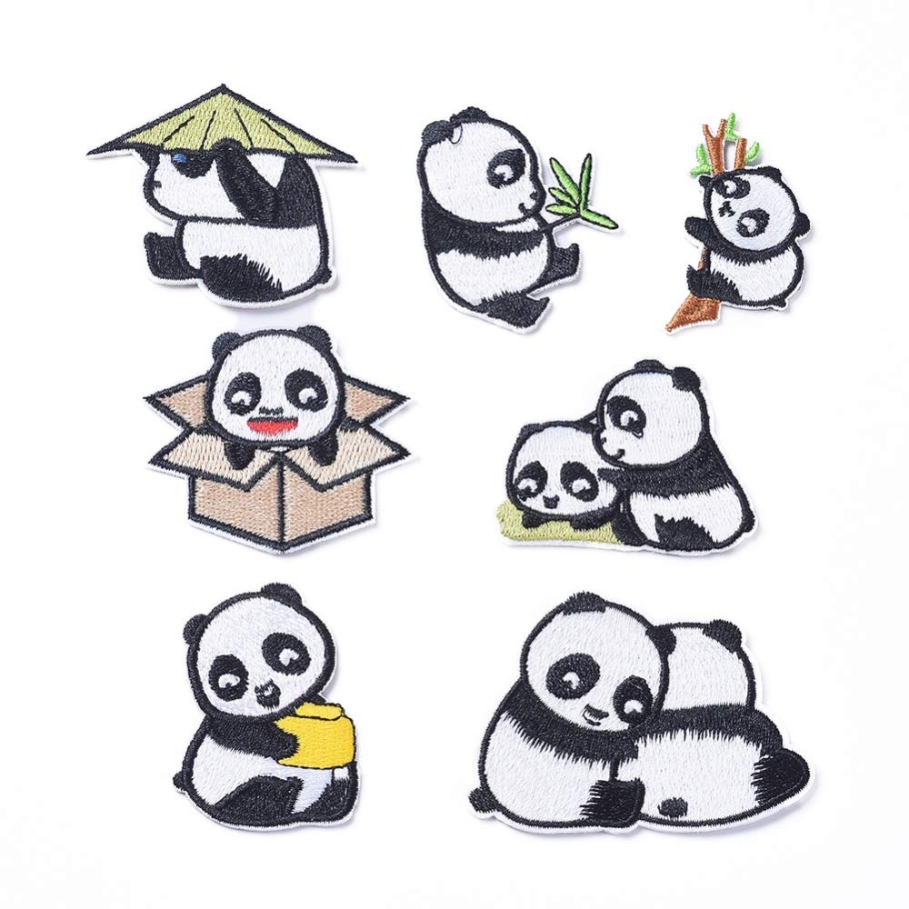 PandaHall 7pcs Cute Panda Iron Sew On Patches Embroidery Applique Patches Stickers for Clothes Jeans Jackets Shoes T-Shirt Hat Bag DIY Accessory, 31~50x35~65mm โ image 1