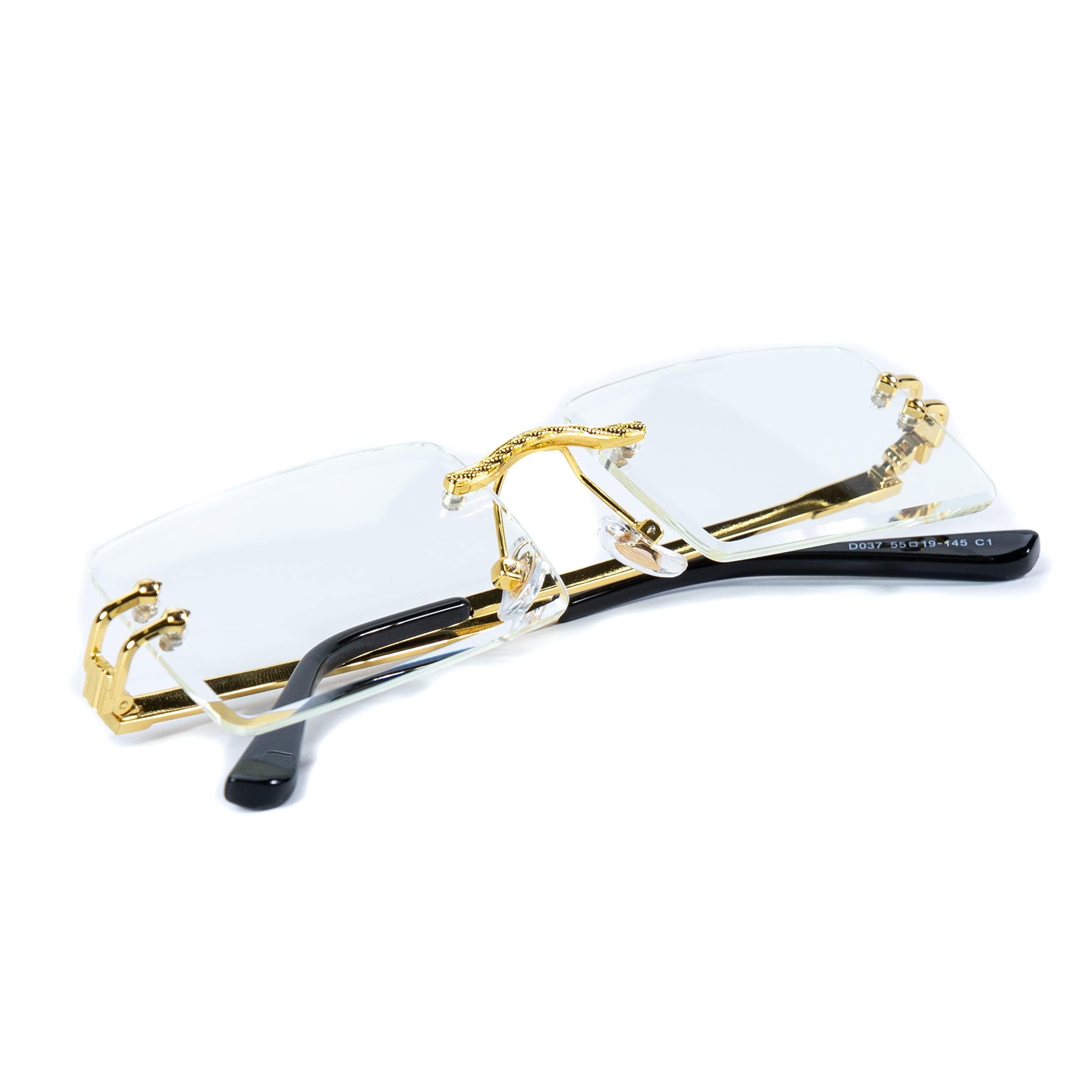 Street Knitted Men's Yellow Gold Plated Metal Wire Frame Vintage Rectangle Retro Rimless Square Clear Lens Rectangular Frameless Eyeglasses Hip Hop Glasses For Men