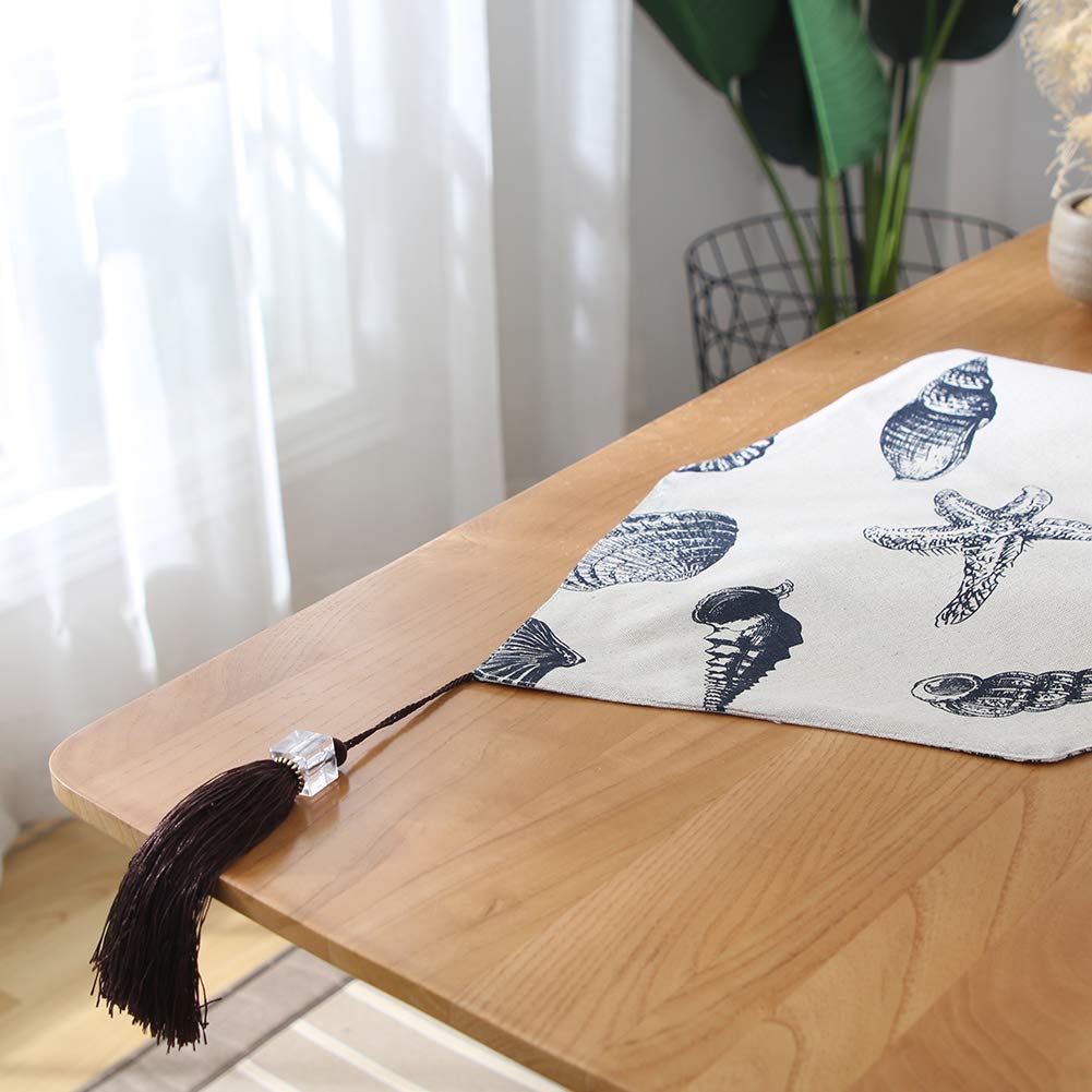 Runner Da Tavola FANSU In Cotone E Lino Fatto A Mano Con Nappe – Stile Nordico Con Fiori Di Ciliegio (33×80 Cm) - 3