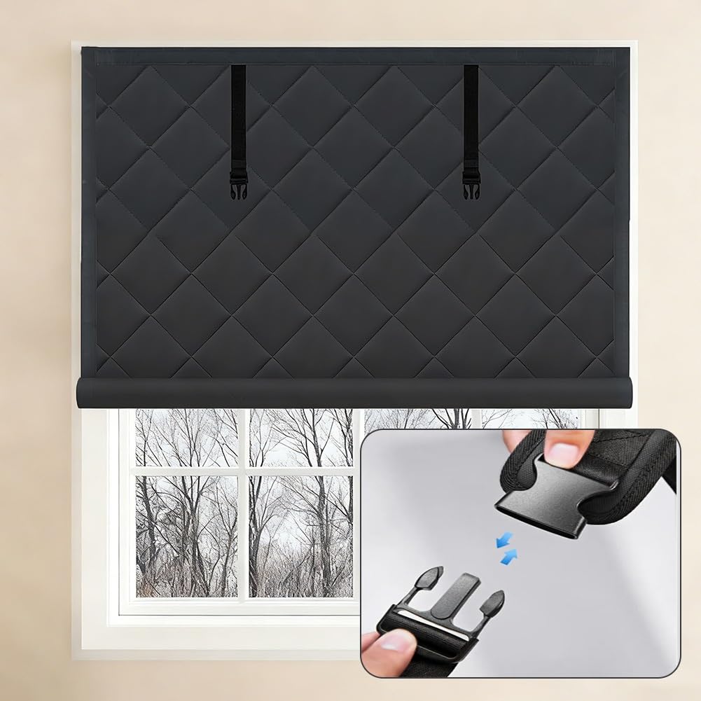 Fenster Isolierung Gegen Kälte, Fensterabdeckung Thermo Vorhang für Winter, Wärmeschutzvorhang isolierfolie Kälteschutz kälteschutzfolie Cover Klettbefestigung(Schwarz,82x82in/210x210cm)