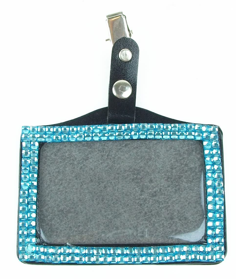 Colorful Bling Crystal Rhinestone Horizontal ID Badge Holder with Lobster Claw (23 Colors for Choice) (Light Blue)