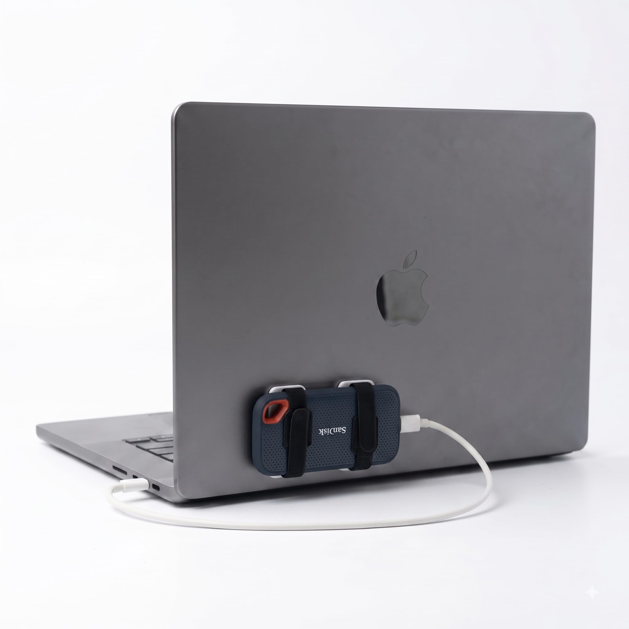 portable ssd hard drive enclosure behind the screen reusable adhesive mount for laptop with velcro for compact hard disk drives