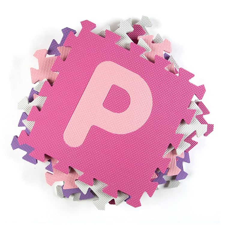 Image of HURSROOR 36PCS Foam Floor Tiles Interlocking Puzzle Foam Tiles for Kids Soft Baby Play Mat, 12"x12" Large Educationa Jigsaw for Playroom, Nursery, Gym Pink-Purple(B)