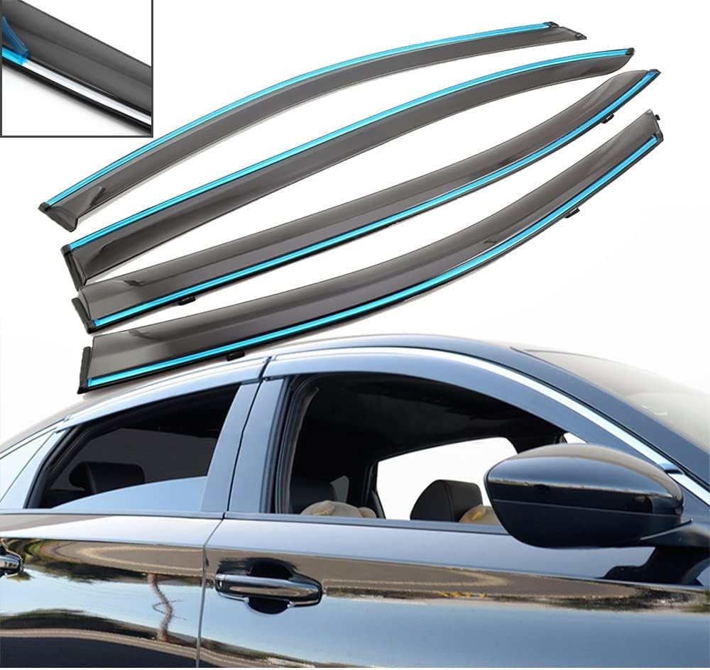 Chrome Rain Guards Ventvisor Compatible with 2018-2021 H0nda Accord 10th Gen Outside Mount Clip on Window Visor Side Window Deflector(Clip on with Chrome)