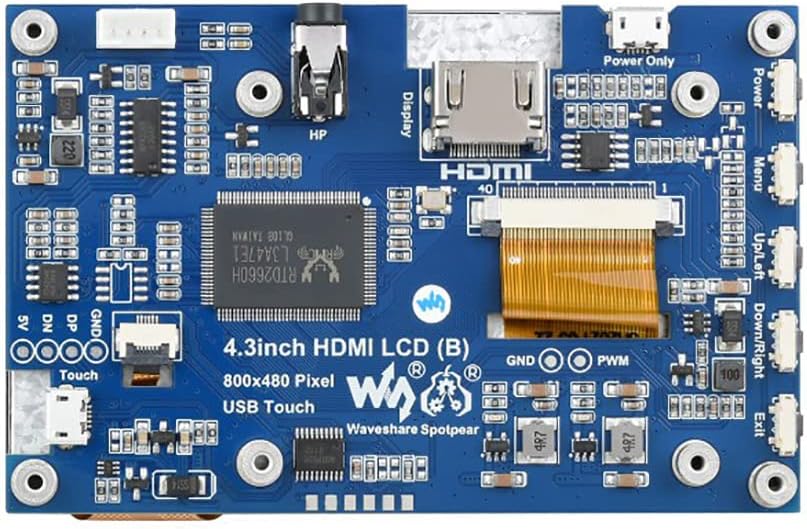 Waveshare 4.3 Inch HDMI Display Raspberry Pi Screen Touchscreen 800×480 Capacitive LCD Monitor for Raspberry Pi 4B+ 4B 3B+ 3B 2B+ Zero W Jetson Nano Windows 11 10 8.1 8 7