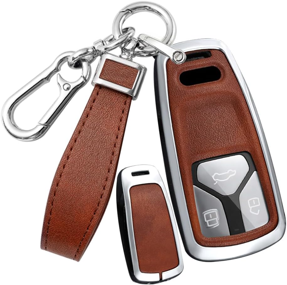 SANRILY PU Leather Key Fob Cover Fit for Audi A4 2018 2020 Q5 SQ5 Q7 TT A3 A6 SQ5 R8 S5 Keyless Full Protection Smart Key Case with Leather Keychain Black-blue